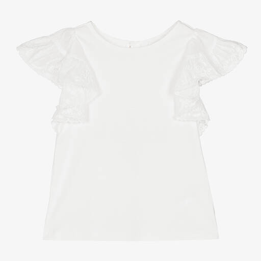 Chloé-Girls Ivory Embroidered Ruffle Top | Childrensalon Outlet