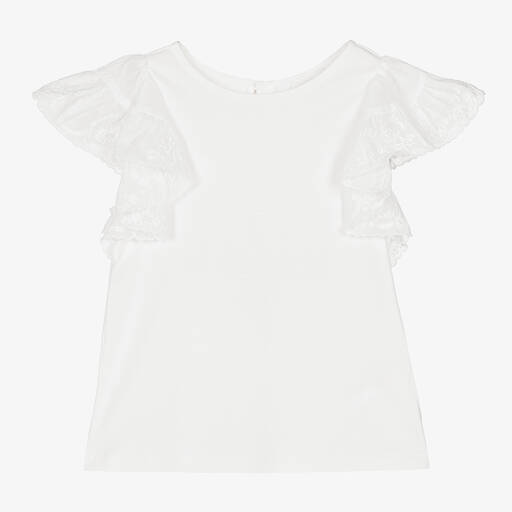 Chloé-Кремовый топ с рюшами и вышивкой | Childrensalon Outlet