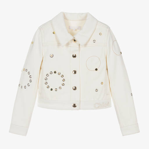 Chloé-Girls Ivory Eyelet Denim Jacket | Childrensalon Outlet