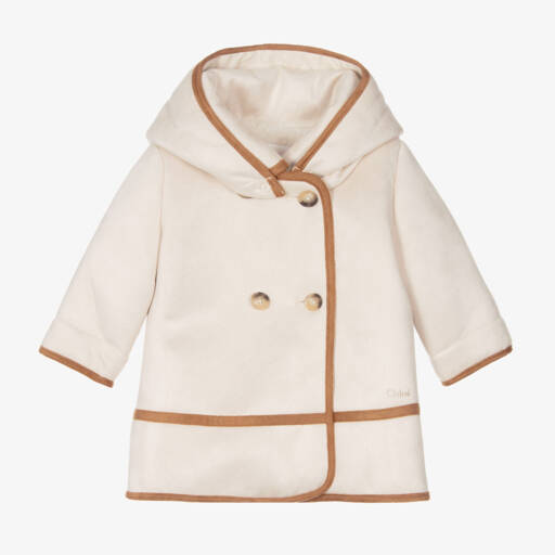 Chloé-معطف هودي فرو غنم صناعي لون عاجي للبنات | Childrensalon Outlet