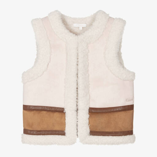 Chloé-جيليه فليس شيربا وشامواه صناعي لون عاجي للبنات | Childrensalon Outlet