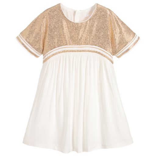 Chloé-Girls Ivory & Gold Crêpe Dress | Childrensalon Outlet