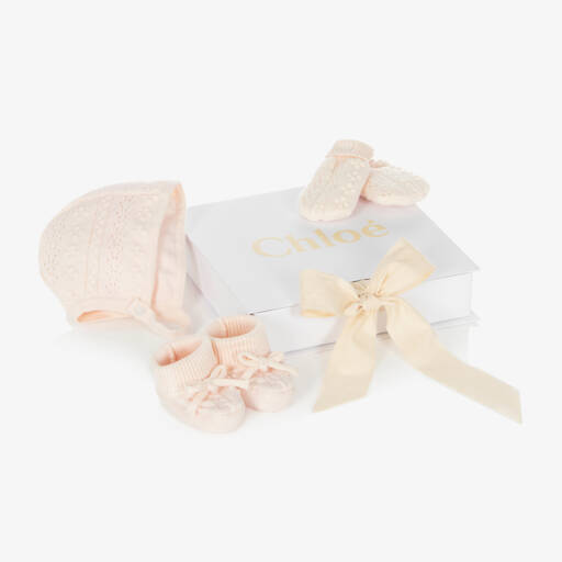 Chloé-Girls Ivory Knitted Hat & Booties Set | Childrensalon Outlet