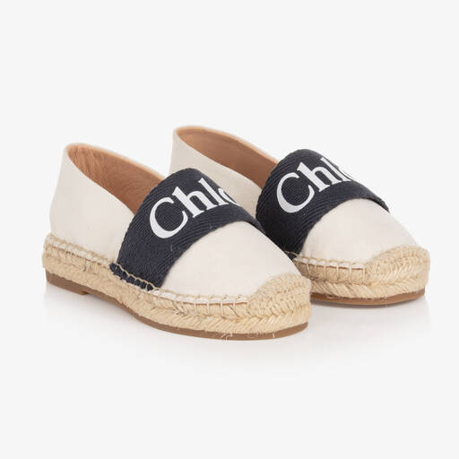 Chloé-اسبادريل قماش لون عاجي وكحلي للبنات | Childrensalon Outlet