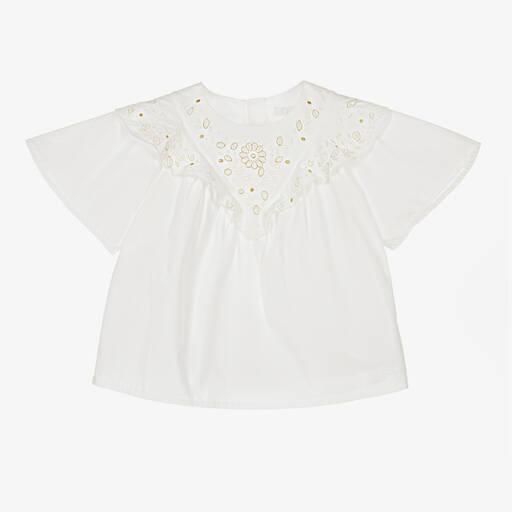 Chloé-Girls Ivory Organic Cotton Cutwork Blouse | Childrensalon Outlet