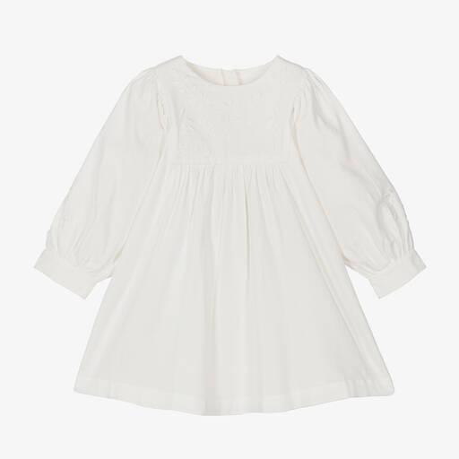 Chloé-Кремовое платье из органического хлопка с вышивкой | Childrensalon Outlet