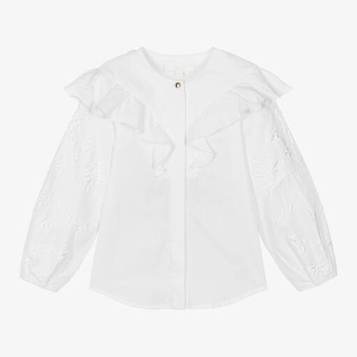 Chloé-Кремовая блузка из органического хлопка с рюшами | Childrensalon Outlet