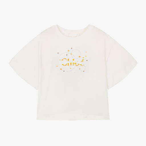 Chloé-تيشيرت قطن عضوي لون عاجي للبنات | Childrensalon Outlet