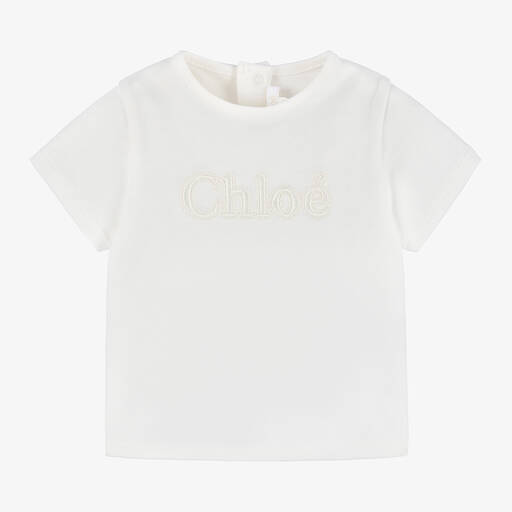 Chloé-Girls Ivory Organic Cotton T-Shirt | Childrensalon Outlet