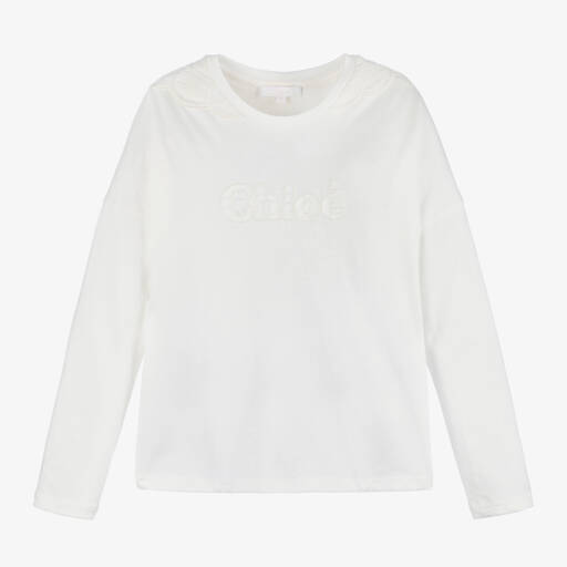Chloé-Girls Ivory Organic Jersey Top | Childrensalon Outlet