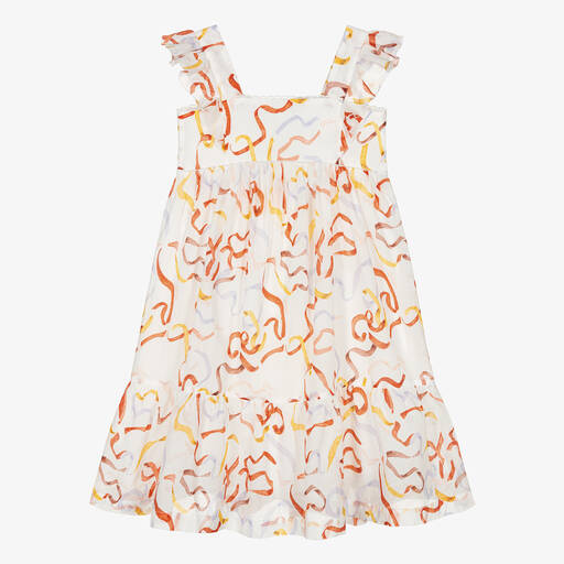 Chloé-Kleid mit Bänder-Print in Elfenbein | Childrensalon Outlet