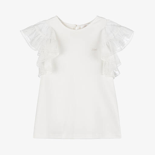 Chloé-Girls Ivory Ruffle Sleeve Top | Childrensalon Outlet