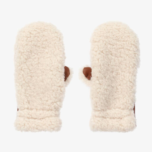 Chloé-Girls Ivory Sherpa & Leather Mittens | Childrensalon Outlet