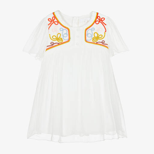 Chloé-Girls Ivory Silk Chiffon Ribbon Dress | Childrensalon Outlet