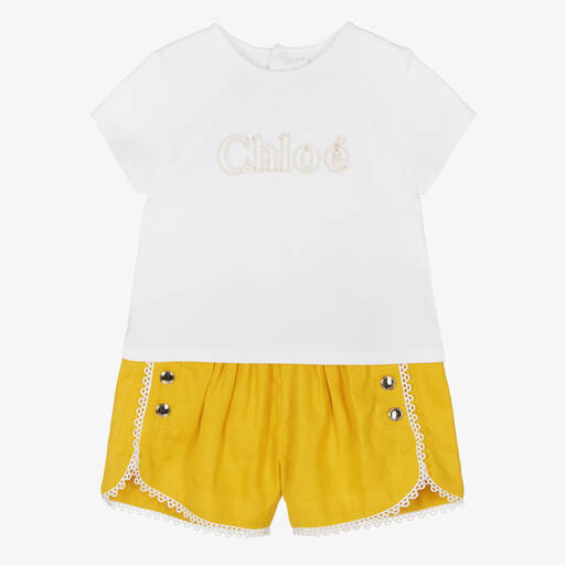 Chloé-Haut ivoire et short jaune en lin | Childrensalon Outlet