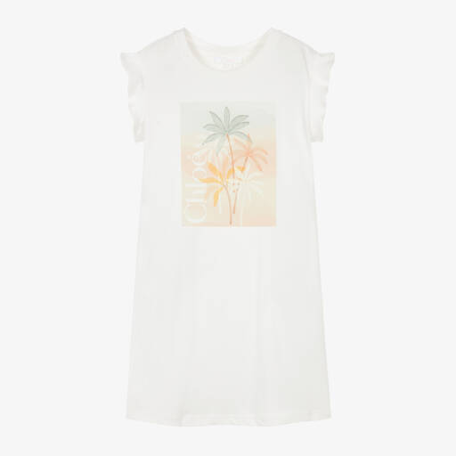 Chloé-فستان بناتي عاجي بطبعة استوائية | Childrensalon Outlet