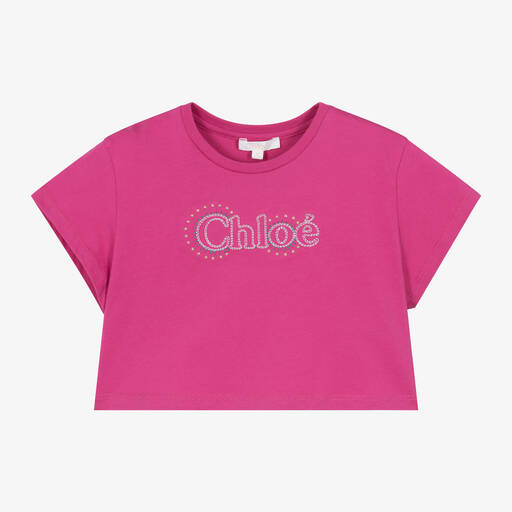 Chloé-Girls Magenta Pink Embroidered Cotton T-Shirt | Childrensalon Outlet