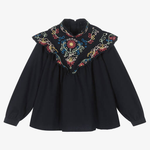 Chloé-بلوز قطن تويل لون كحلي للبنات | Childrensalon Outlet