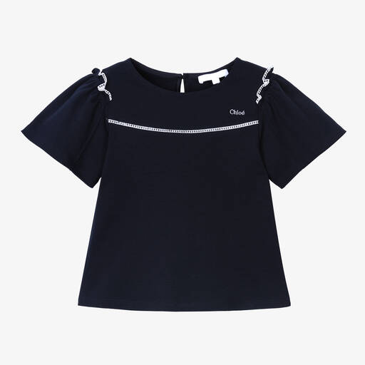 Chloé-Girls Navy Blue Cotton T-Shirt | Childrensalon Outlet