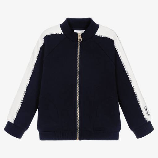 Chloé-Girls Navy Blue Cotton Zip-Up Top | Childrensalon Outlet