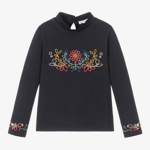 Chloé-Girls Navy Blue Floral Top | Childrensalon Outlet