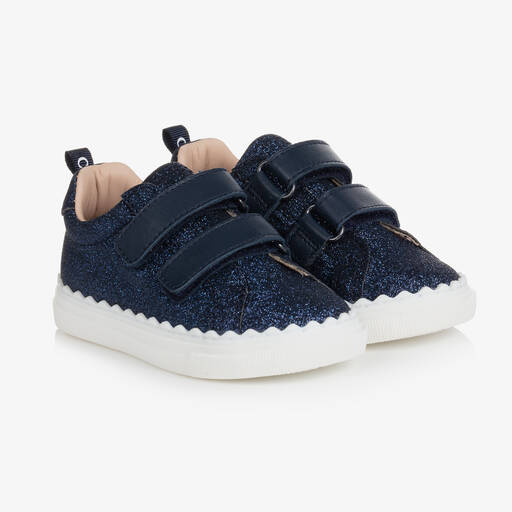 Chloé-Navyblaue Ledersneakers mit Glitzer | Childrensalon Outlet