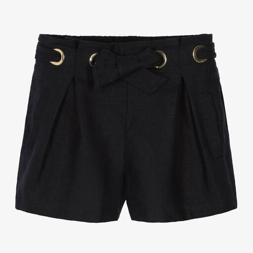 Chloé-Girls Navy Blue Linen Shorts | Childrensalon Outlet