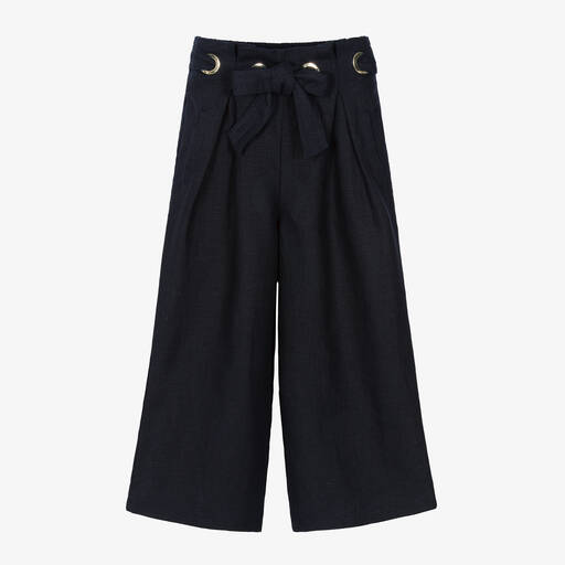 Chloé-Girls Navy Blue Linen Trousers | Childrensalon Outlet