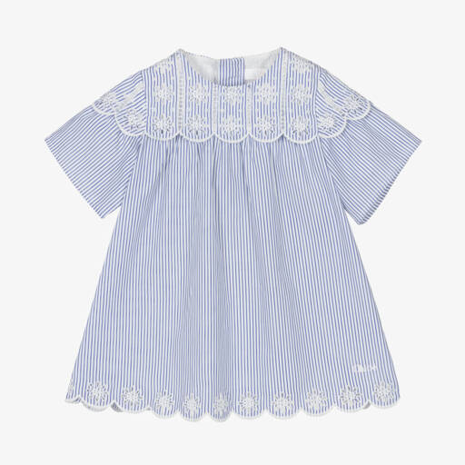 Chloé-فستان مخطط من القطن النقي للبنات باللون الكحلي | Childrensalon Outlet