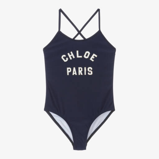 Chloé-Купальник синий с логотипом для девочек | Childrensalon Outlet