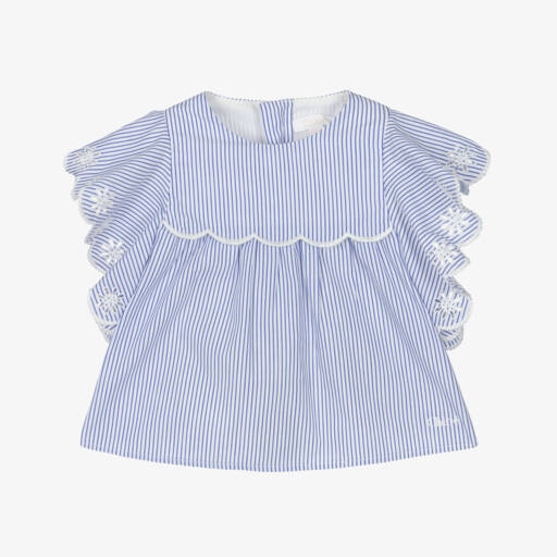 Chloé-Топ синий в полоску с оборками для девочек | Childrensalon Outlet
