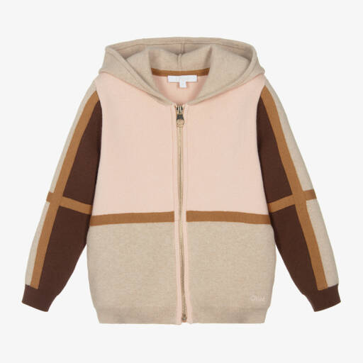 Chloé-Girls Pink & Beige Hooded Knit Top | Childrensalon Outlet