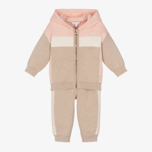 Chloé-Girls Pink & Beige Knit Set | Childrensalon Outlet