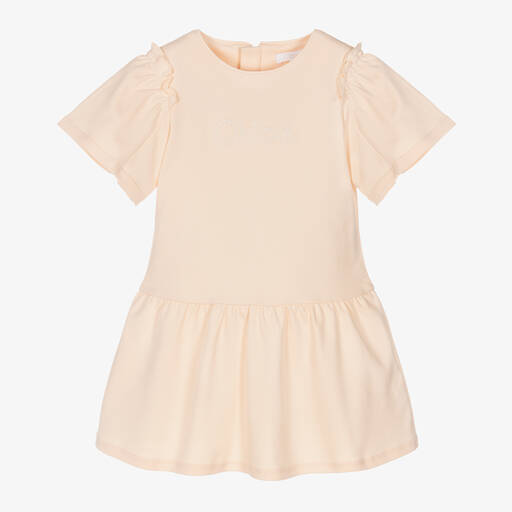 Chloé-فستان قطن عضوي جيرسي لون زهري فاتح | Childrensalon Outlet