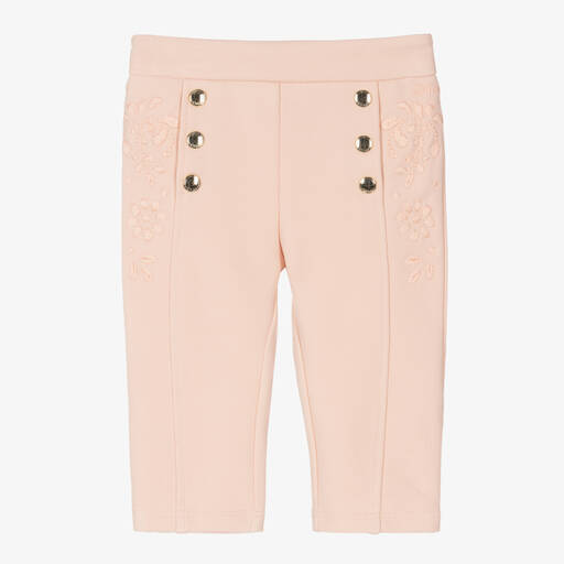 Chloé-Розовые хлопковые брюки с вышивкой | Childrensalon Outlet