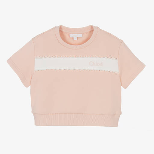 Chloé-Girls Pink Cotton Logo Sweatshirt | Childrensalon Outlet
