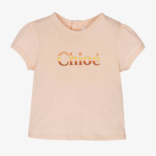 Chloé-Girls Pink Cotton Logo T-Shirt | Childrensalon Outlet