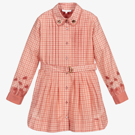 Chloé-Girls Pink Cotton Shirt Dress | Childrensalon Outlet
