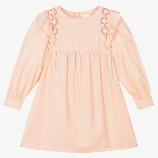 Chloé-Girls Pink Cotton Twill Dress | Childrensalon Outlet
