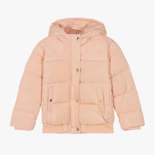 Chloé-Girls Pink Embroidered Puffer Jacket | Childrensalon Outlet