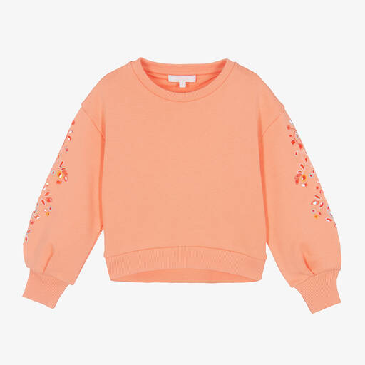 Chloé-Sweat rose à fleurs brodées fille | Childrensalon Outlet