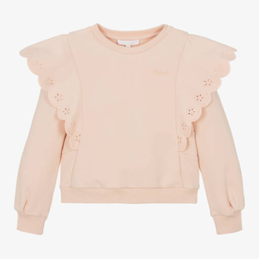 Chloé-Girls Pink Frilled Cotton Jumper | Childrensalon Outlet