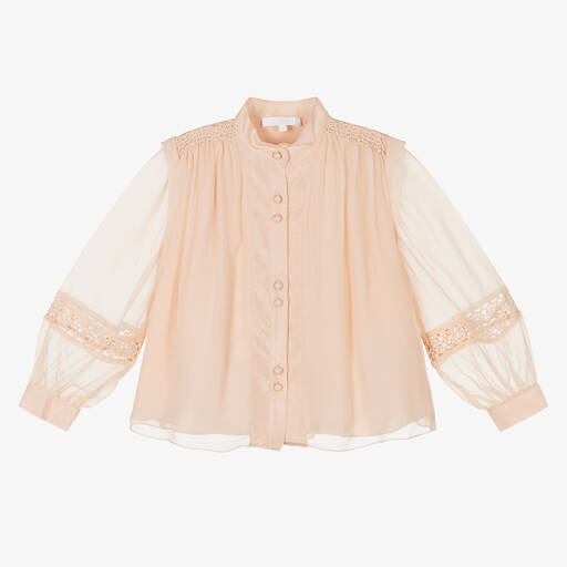 Chloé-Girls Pink Lace Silk Blouse | Childrensalon Outlet