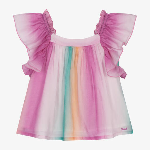Chloé-Girls Pink Ombré Cotton Blouse | Childrensalon Outlet