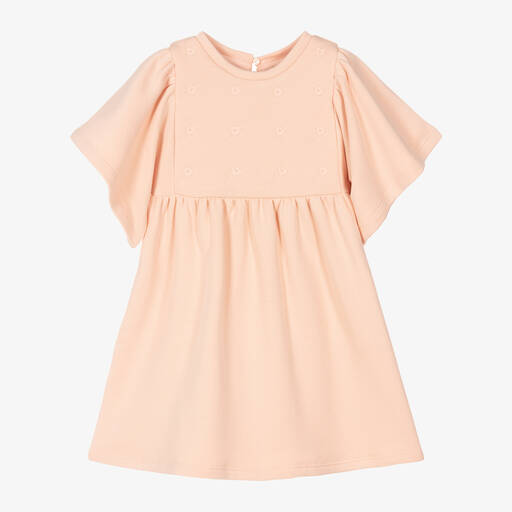 Chloé-Robe rose brodée en coton bio fille | Childrensalon Outlet