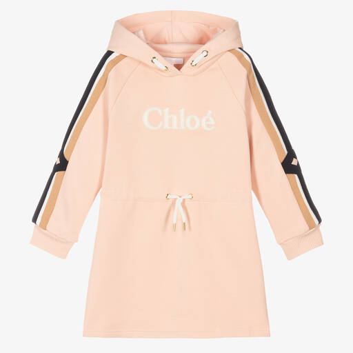 Chloé-Girls Pink Organic Cotton Hooded Dress | Childrensalon Outlet
