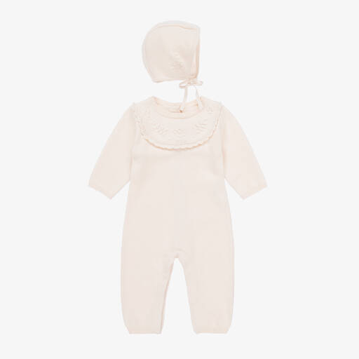 Chloé-Girls Pink Organic Cotton & Wool Babysuit Gift Set | Childrensalon Outlet