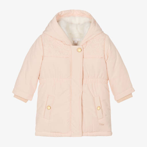 Chloé-Girls Pink Quilted Floral Coat | Childrensalon Outlet
