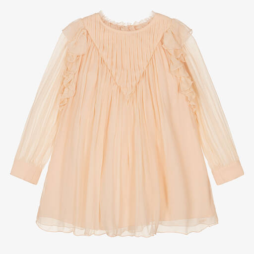 Chloé-فستان حرير مزين بكشكش لون زهري | Childrensalon Outlet