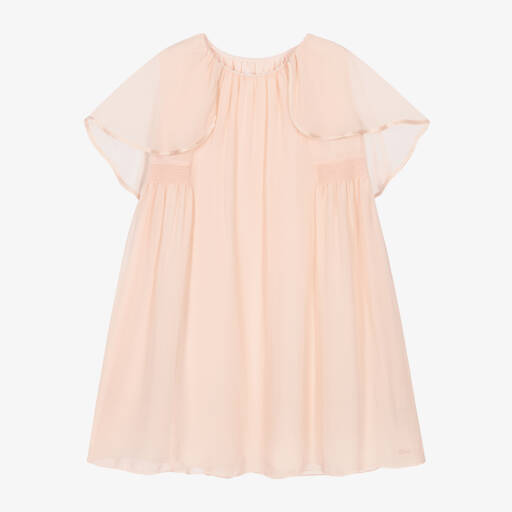 Chloé-Шелковое платье с накидными рукавами для девочек розовое | Childrensalon Outlet